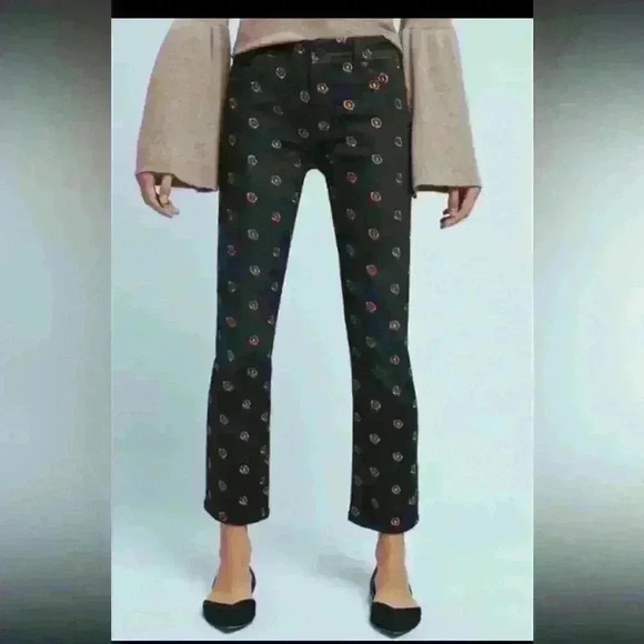 Anthropologie Pilcro Slim Straight Black Jeans with Floral Embroidery - Picture 10 of 11